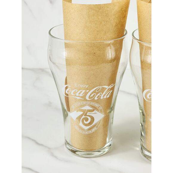 Coca Cola Coke Bell Shaped Clear Tall Glass 12oz 75th Anniversary 1977 x3 Vtg - Picture 2 of 13